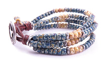 Load image into Gallery viewer, Beaded Leather Wrap Silvertone Star Bracelet