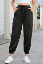 Load image into Gallery viewer, Satin Long Tie Waist Pocketed Cargo Pants