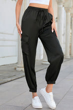 Load image into Gallery viewer, Satin Long Tie Waist Pocketed Cargo Pants