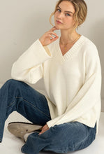 Load image into Gallery viewer, Wide Sleeve V-Neck Side Slit Sweater