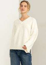 Load image into Gallery viewer, Wide Sleeve V-Neck Side Slit Sweater