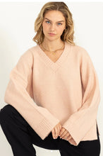Load image into Gallery viewer, Wide Sleeve V-Neck Side Slit Sweater