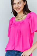 Load image into Gallery viewer, Square Neck Short Sleeve Blouse in Fuchsia