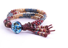Load image into Gallery viewer, Blue Moon Beaded Leather Wrap Bracelet