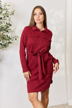 Load image into Gallery viewer, Tie Front Half Zip Long Sleeve Shirt Dress