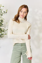 Load image into Gallery viewer, Cream Ribbed Bow Detail Long Sleeve Turtleneck Knit Top
