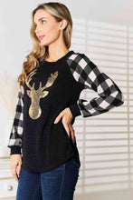 Load image into Gallery viewer, Sequin Reindeer Graphic Plaid Top