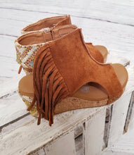 Load image into Gallery viewer, Very G Tramonte Fringe Wedge Sandals Tan Final Sale