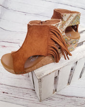 Load image into Gallery viewer, Very G Tramonte Fringe Wedge Sandals Tan Final Sale