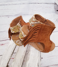 Load image into Gallery viewer, Very G Tramonte Fringe Wedge Sandals Tan Final Sale