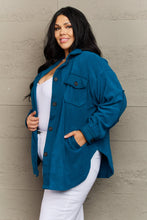 Load image into Gallery viewer, Cozy in the Cabin Full Size Fleece Elbow Patch Shacket in Teal