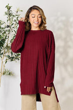 Load image into Gallery viewer, Ribbed Round Neck Long Sleeve Slit Top