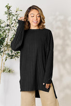 Load image into Gallery viewer, Ribbed Round Neck Long Sleeve Slit Top
