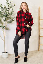 Load image into Gallery viewer, Black Red Plaid Button Front Hooded Shirt