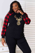 Load image into Gallery viewer, Gold Sequin Reindeer Graphic Plaid Top