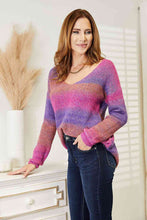 Load image into Gallery viewer, Multicolored Rib-Knit V-Neck Knit Pullover Sweater