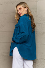 Load image into Gallery viewer, Cozy in the Cabin Full Size Fleece Elbow Patch Shacket in Teal