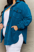 Load image into Gallery viewer, Cozy in the Cabin Full Size Fleece Elbow Patch Shacket in Teal