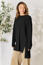 Load image into Gallery viewer, Ribbed Round Neck Long Sleeve Slit Top