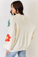 Load image into Gallery viewer, White Open Front Flower Pattern Long Sleeve Sweater Cardigan