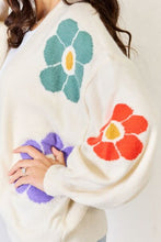 Load image into Gallery viewer, White Open Front Flower Pattern Long Sleeve Sweater Cardigan