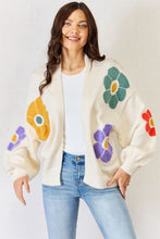 Load image into Gallery viewer, White Open Front Flower Pattern Long Sleeve Sweater Cardigan