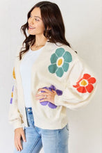 Load image into Gallery viewer, White Open Front Flower Pattern Long Sleeve Sweater Cardigan