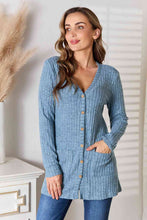 Load image into Gallery viewer, Ribbed Button-Up Cardigan with Pockets