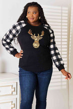 Load image into Gallery viewer, Sequin Reindeer Graphic Plaid Top