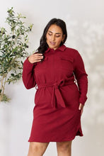 Load image into Gallery viewer, Tie Front Half Zip Long Sleeve Shirt Dress