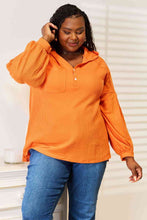 Load image into Gallery viewer, Side Slit Buttoned Waffle Knit Hoodie