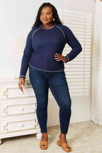 Load image into Gallery viewer, Navy Long Raglan Sleeve Round Neck Top
