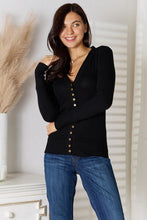 Load image into Gallery viewer, Black V-Neck Long Sleeve Cardigan