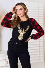 Load image into Gallery viewer, Gold Sequin Reindeer Graphic Plaid Top