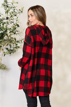 Load image into Gallery viewer, Black Red Plaid Button Front Hooded Shirt