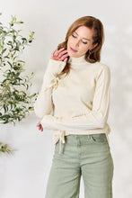 Load image into Gallery viewer, Cream Ribbed Bow Detail Long Sleeve Turtleneck Knit Top