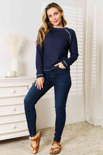 Load image into Gallery viewer, Navy Long Raglan Sleeve Round Neck Top
