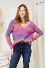 Load image into Gallery viewer, Multicolored Rib-Knit V-Neck Knit Pullover Sweater