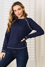 Load image into Gallery viewer, Navy Long Raglan Sleeve Round Neck Top