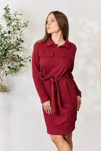 Load image into Gallery viewer, Tie Front Half Zip Long Sleeve Shirt Dress