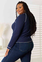 Load image into Gallery viewer, Navy Long Raglan Sleeve Round Neck Top