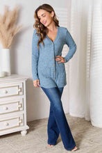 Load image into Gallery viewer, Ribbed Button-Up Cardigan with Pockets