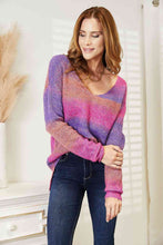 Load image into Gallery viewer, Multicolored Rib-Knit V-Neck Knit Pullover Sweater