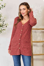 Load image into Gallery viewer, Ribbed Button-Up Cardigan with Pockets