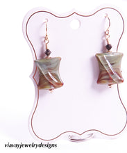 Load image into Gallery viewer, Gold Filled Green Brown Artisan Glass Earrings