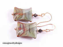 Load image into Gallery viewer, Gold Filled Green Brown Artisan Glass Earrings