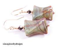 Load image into Gallery viewer, Gold Filled Green Brown Artisan Glass Earrings