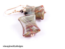 Load image into Gallery viewer, Gold Filled Green Brown Artisan Glass Earrings