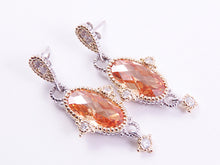 Load image into Gallery viewer, Sterling Silver Two Tone Post CZ Drop Earrings