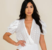 Load image into Gallery viewer, Jacquard Chiffon Cross Front Bodysuit